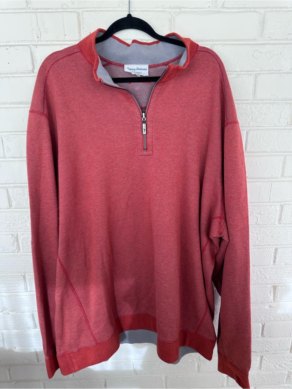 Tommy Bahama Orange Grey 1/4 Zip Reversible Knit Pullover LT